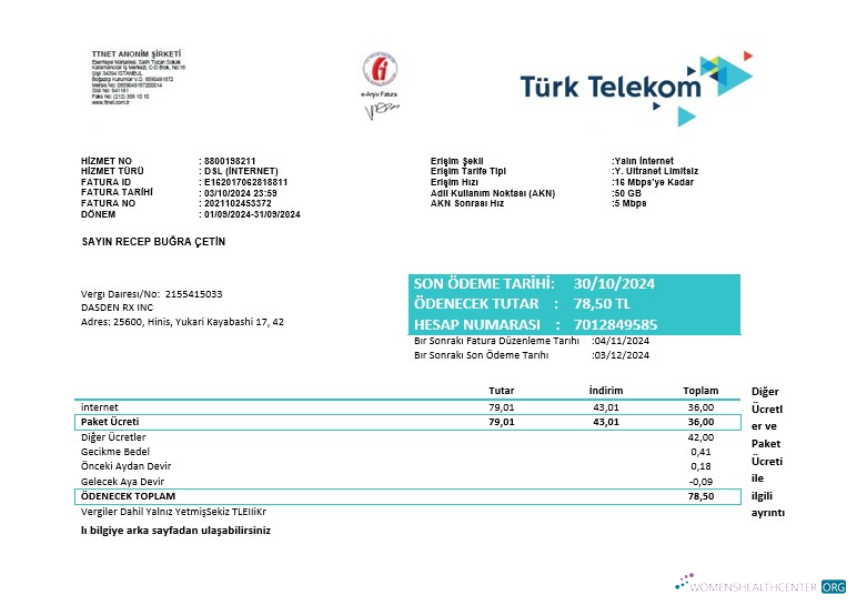 Turkey Turktelekom business utility bill template in Word and PDF formats, fully editable